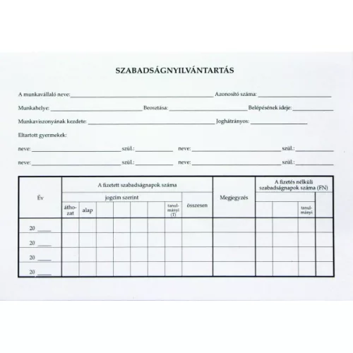 B. 18-50 szabadság nyilvántartó A/5