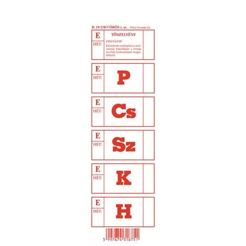 B. 19-2/A/5 ebédjegy/ötnapos/piros