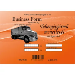 D. gépj. 21 tehergépkocsi menetlevél A/5 100 Lapos