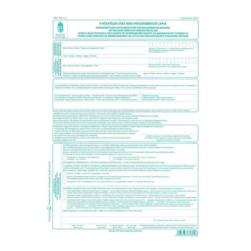 Nav 1396 A külföldi utas adó-visszaigénylő lapja