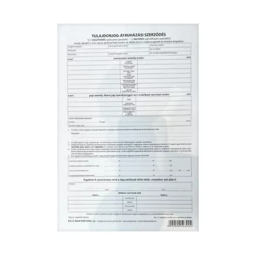Tulajdonjog átruházási szerződés A/4,4 pld.
