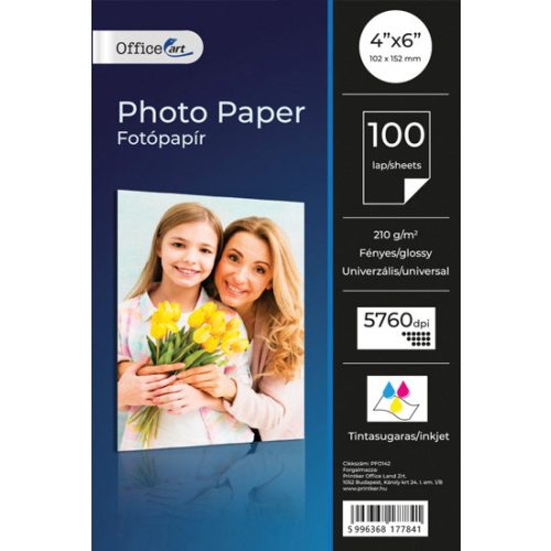 OfficeArt Fotópapír 10,2x15,2 cm 210 gramm Fényes Tintasugaras Nyomtatóhoz 100 lap/Csomag