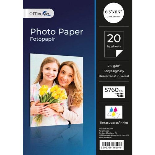OfficeArt Fotópapír A/4 210 gramm Fényes Tintasugaras Nyomtatóhoz 20 lap/Csomag