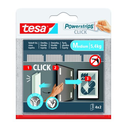 Tesa 77721 Tépőzár Csíkok M Méret Öntapadós 4x2 darab/Csomag Powerstrips Click