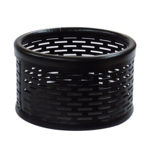 Mesh Asztali Gemkapocstartó Fekete Színű Fonott Mintás Henger Forma 8,5x4,5 cm