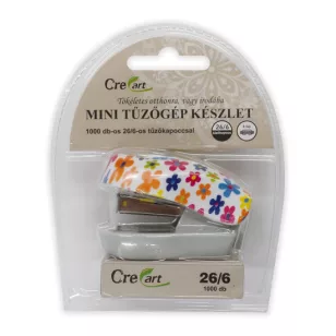   CreArt Tűzőgép Készlet 24/6 Fehér Virág Mintás Tűzőkapoccsal