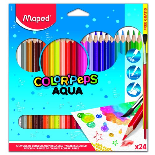 Maped Color Peps Akvarell Ceruza Készlet Háromszögletű Ecsettel 24 Különböző Szín