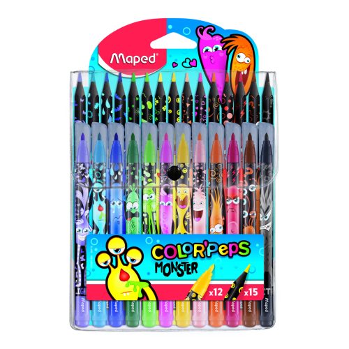 Maped Color Peps Filctoll És Színes Ceruza Készlet Monster 12+15 Különböző Szín
