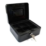 OfficeArt Pénzkazetta 20x16x9 cm Fekete Kulcsos 5 Rekeszes Érmetartó Tálcával