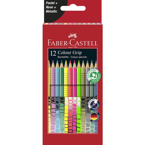 Faber Castell Grip Színes Ceruza Készlet 12 db Pasztell Neon és Metál Színek