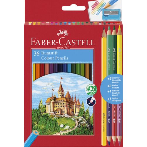 Faber Castell Színes Ceruza Készlet 36 Darabos +3 db Bicolor Ceruza, +1 db Grafit