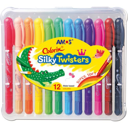 Amos Silky Twisters Akvarellkréta 3in1 Zsírkréta Pasztell Vízfesték 12 Darab/doboz
