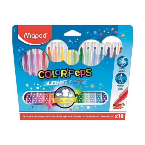 Maped Colorpeps Long Life Filctoll Készlet Kimosható 18 Szín/Készlet