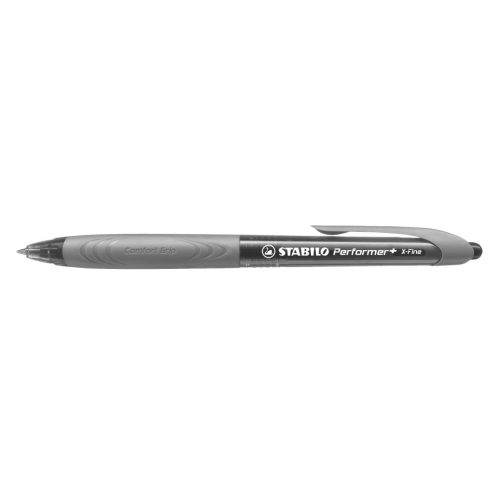 Stabilo Performer+ Golyóstoll 0,38 mm Fekete Tinta Szürke Fogóval Nyomógombos