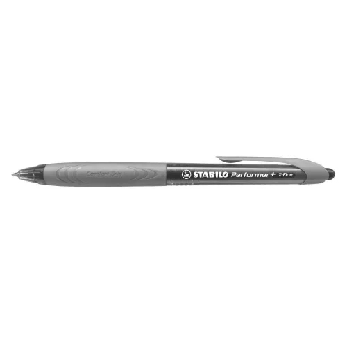 Stabilo Performer+ Golyóstoll 0,38 mm Fekete Tinta Szürke Fogóval Nyomógombos