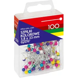   Grand Gombostű 3,8x33 mm 100 Darab/Doboz Színes Műanyag Dobozban