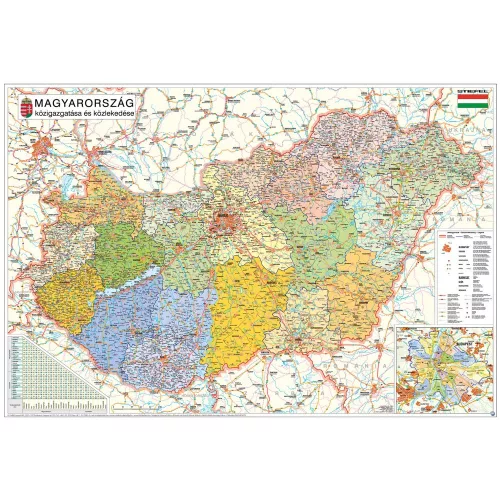 Kétoldalas Könyökalátét Magyarország Közigazgatása és Magyarország Autótérkép 66x45 cm