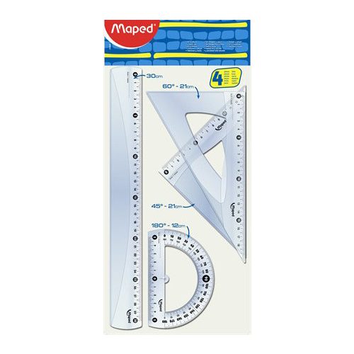 Maped Vonalzó Készlet 4 Darab/Csomag Egyenes (30 cm) 45 Fokos 60 Fokos Szögmérő