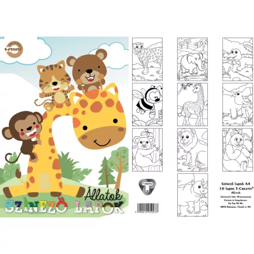 T-Creativ Színező Lapok 10 Ív/ Csomag Állatok