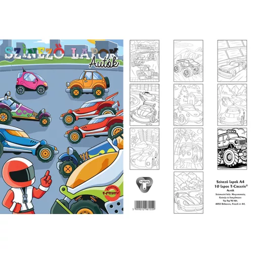 T-Creativ Színező Lapok 10 Ív/ Csomag Autó