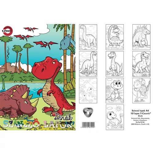 T-Creativ Színező Lapok 10 Ív/ Csomag Dínók