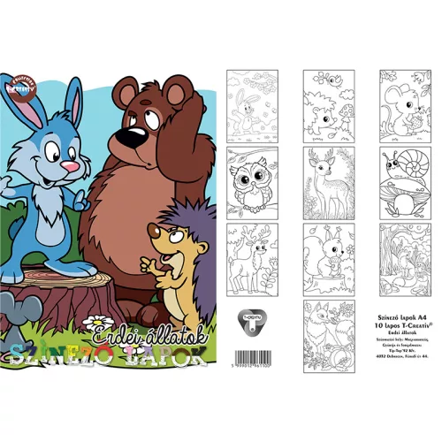 T-Creativ Színező Lapok 10 Ív/ Csomag Erdei Állatok