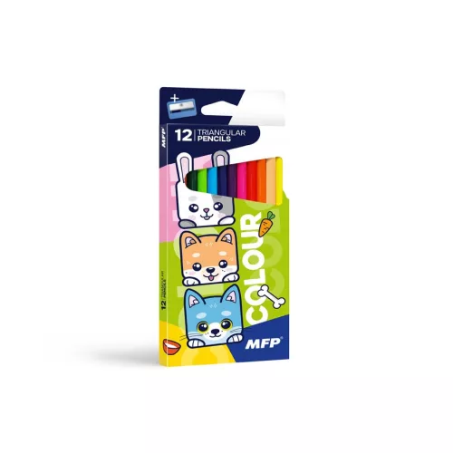 MFP Színesceruza Háromszögletű Készlet 12 Darab/Készlet Hegyezővel Colour