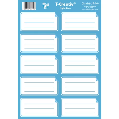T-Creativ Füzetcímke Keretes 10 Darab/Ív Light Blue