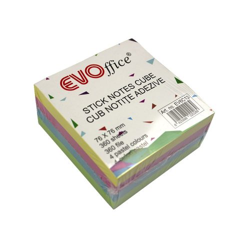 Evoffice Jegyzettömb Öntapadós 75x75 mm 360 Lap Pasztell Színek