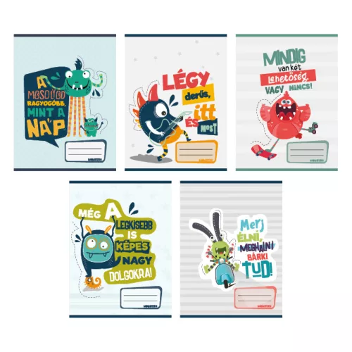 PD School Füzet Tűzött A/4 27-40 Négyzetrácsos Monsters Vegyes Mintákban