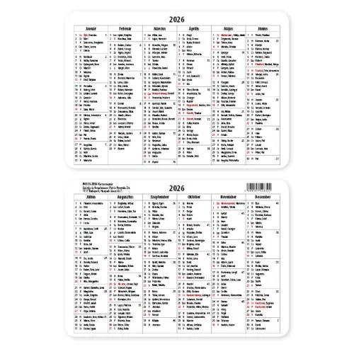 PD Kártyanaptár 7x10 cm 2026 Sima