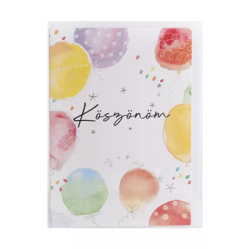 Köszönet Képeslap Színes Lufik Magyar Felirattal 13x19 cm
