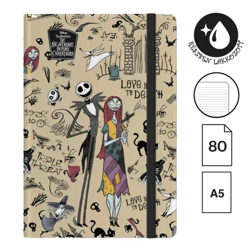 Colorino Notesz Gumis A/5 Vonalas 80 Lapos Tim Burton Bézs