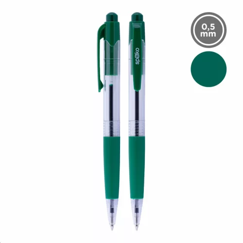 Spoko S0112 Golyóstoll 0,5 mm Zöld Tinta Átlátszó Tolltest