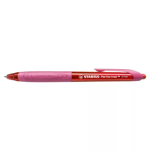 Stabilo Performer+ Golyóstoll 0,38 mm Piros Tinta Piros Fogóval Nyomógombos
