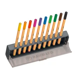   Stabilo Point 88 Click Set Tűfilc Készlet 10 Darabos Antracitszürke 2In1 Tárolódobozzal Rozsdamentes Fém Heggyel 0,4 Mm Vonalvastagság Szellőző Kupak Vízbázisú Tinta Hosszú Ideig Nem Szárad Ki
