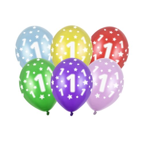 Lufi 30 cm 6 Darab/Csomag 1st Birthday Metál Vegyes Színek