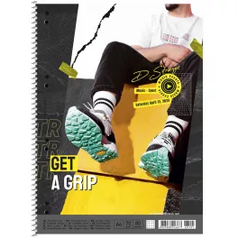   Shkolyaryk Spirálfüzet A/4+ 80 Lapos Négyzetrácsos Get A Grip Vegyes Minták