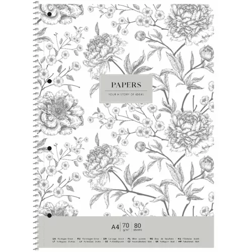 Shkolyaryk Spirálfüzet A/4+ 80 Lapos Vonalas Vintage Flowers Vegyes Minták
