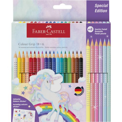 Faber Castell Grip Unicorn Színesceruza Készlet 18 Darab/készlet 6 Darab Ajándék Pasztell Ceruzával